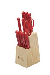 Home Basics 13-Piece Stainless Steel Knife Set with Block in Red