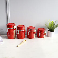 Home Basics 4 Piece Ceramic Canisters with Air-Tight Clamp Top Lid and  Wooden Spoons, Mint HDC69965 - The Home Depot