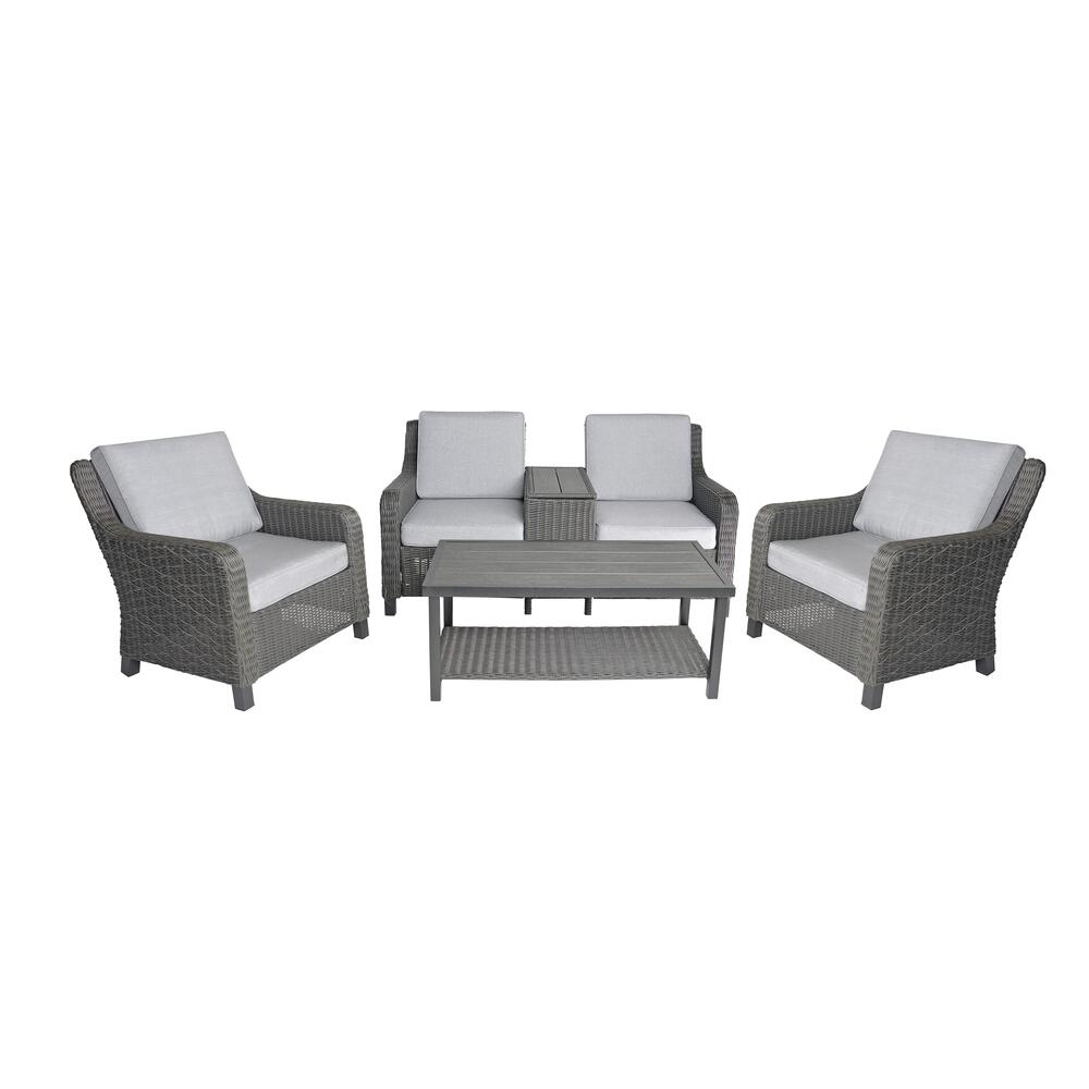Backyard Creations® Camas Brown Wicker 4-Piece Seating Patio Set with Gray Cushions
