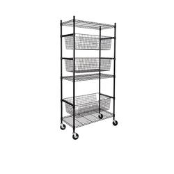 Honey Can Do Black 17 7 8 W x 72 H x 35 1 2 D 3 Basket Steel Wire Shelving Unit