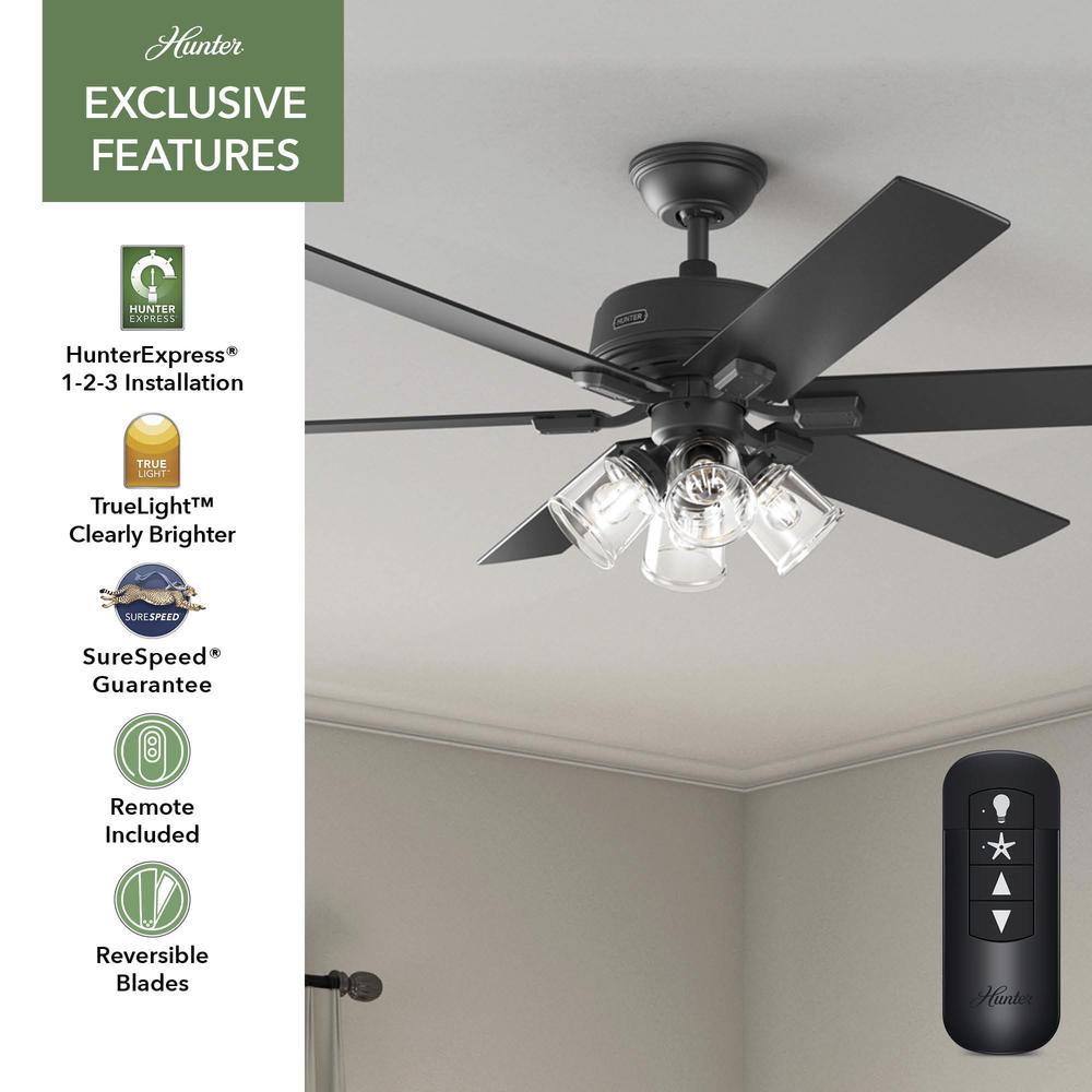 Hunter® HunterExpress® Marsac 60" Matte Black Indoor 4-Light Ceiling Fan with Remote
