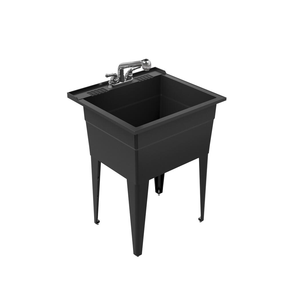 RUGGED TUB 24 in. x 22 in. White Freestanding Utility Sink with Black Pullout Faucet