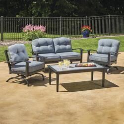 Backyard Creations® Denali Black 4-Piece Seating Patio Set with Gray  Cushions