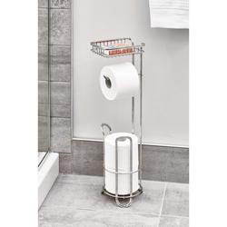 Brookstone Chrome Toilet Paper Holder with Dispenser, Freestanding Bathroom Tissue Organizer, Minimal Storage Solution, Styli BKH1457