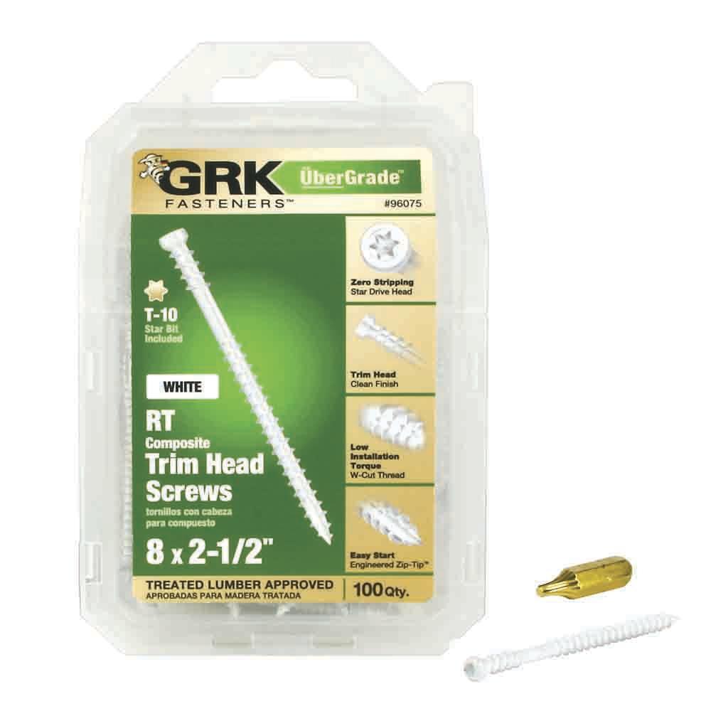 #8 x 2-1/2 in. Star Drive Trim-Head White RT Composite Finish Screw (100-Pack)
