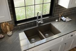 Karran QU-810 32 Undermount Double Equal Bowl Quartz Kitchen Sink in Concrete