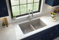 Karran QU-810 PK1 32 inch Undermount Double Bowl 50/50 Quartz Kitchen Sink Kit in White