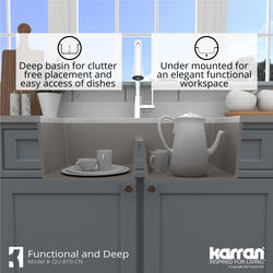 Karran QU-810 PK1 32 inch Undermount Double Bowl 50/50 Quartz Kitchen Sink Kit in White