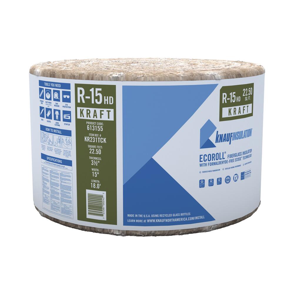 R-15 EcoRoll™ Kraft Faced Fiberglass Insulation Roll 3-1/2
