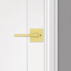 Kwikset Halifax Square Satin Brass Privacy Bed Bath Door Handle Lever  730HFL SQT 4 - The Home Depot