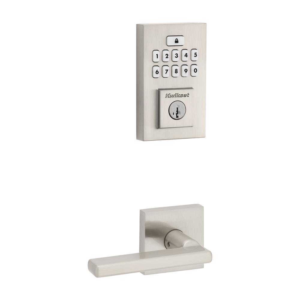 Kwikset® 260 Satin Nickel SmartCode® Contemporary Electronic Deadbolt and Halifax Passage Lever with SmartKey Security™