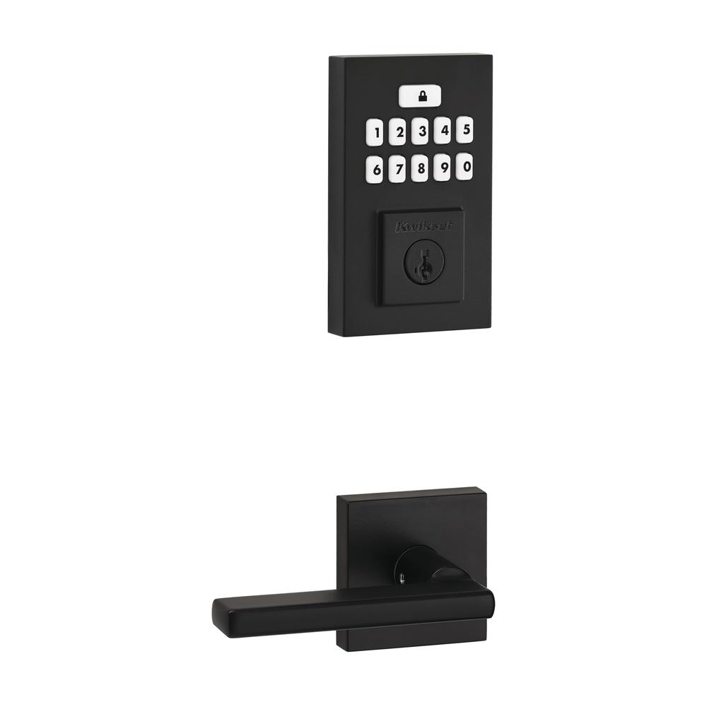 Kwikset® 260 Matte Black SmartCode® Contemporary Electronic Deadbolt and Halifax Passage Lever with SmartKey Security™