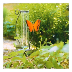 Exhart Solar Metal and Glass Butterfly Rain Gauge Garden Stake, 7.5 by Exhart Solar Metal and Glass Butterfly Rain Gauge Garden Stake, 7.5 by