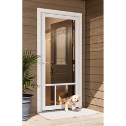 Screen door with 2025 dog door built in