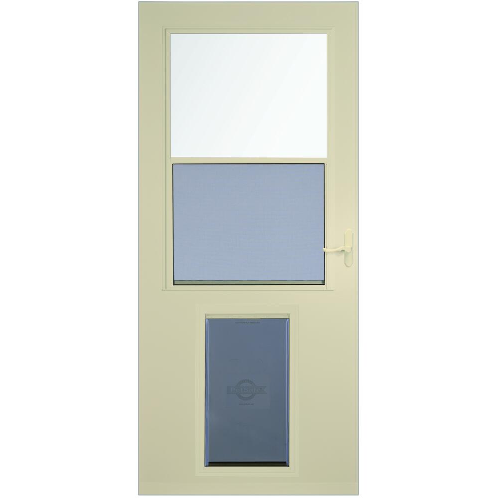 LARSON Pet Door XL 36-in x 81-in Almond High-view Self-storing Wood Core Storm Door with Almond Handle