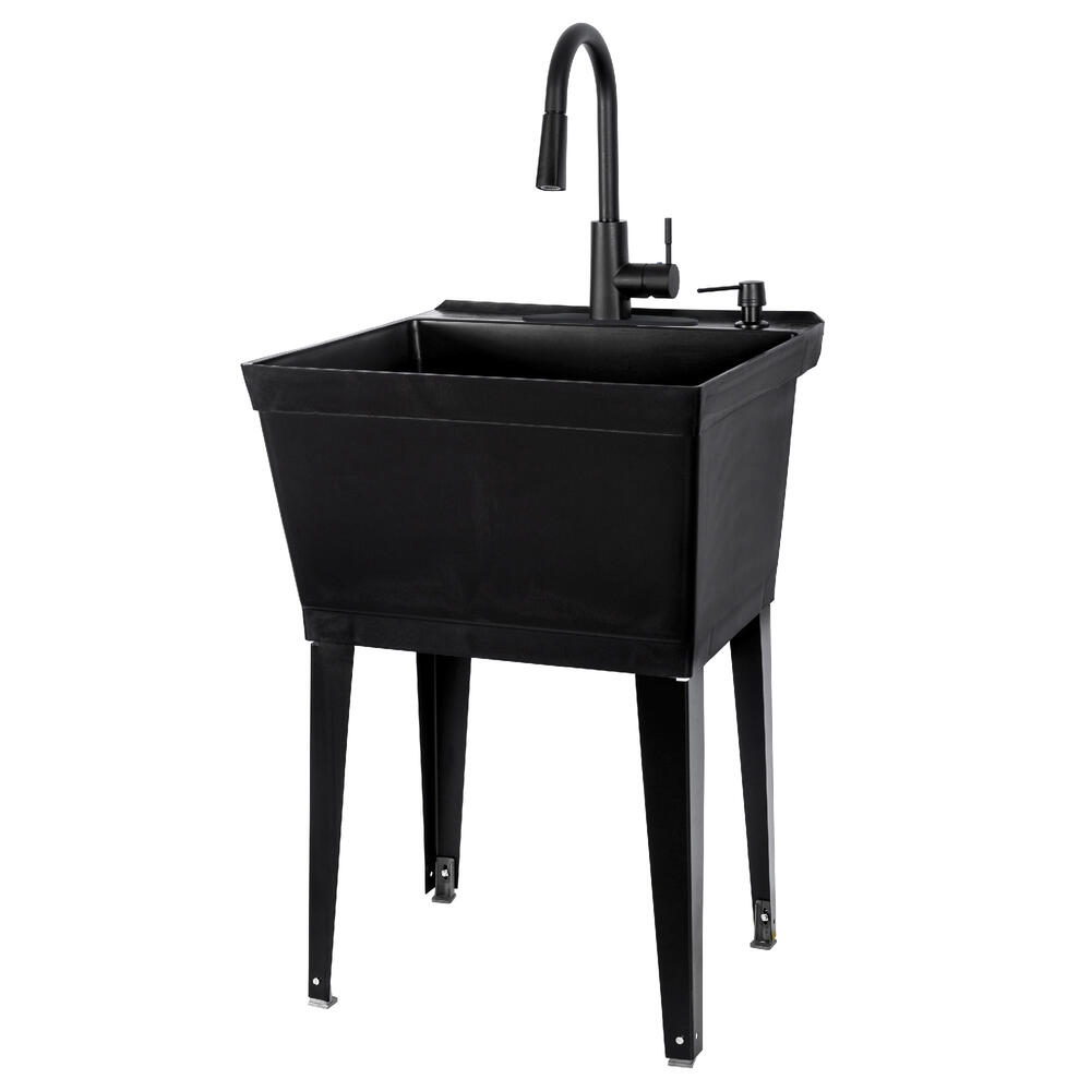 TEHILA 22.875 in. x 23.5 in. White Utility Sink with Chrome Pull-Out Faucet