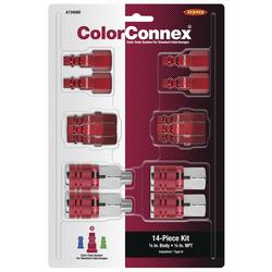 3/8 in. x 50 in. 1/4 in. Red Air Compressor Kit ColorConnex Fittings  Couplers and Plugs, Type D, Red (11-Piece)