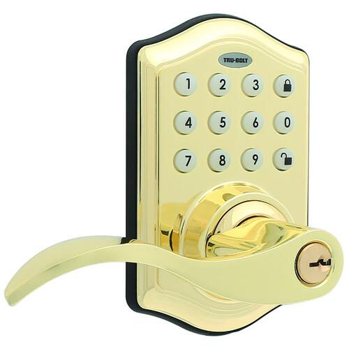 Tru-Bolt® Trinidad Bright Brass Classic Electronic Keypad Entry Door Lever