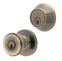 Tru-Bolt® Madison Antique Brass Entry Door Knob and Door Deadbolt at ...