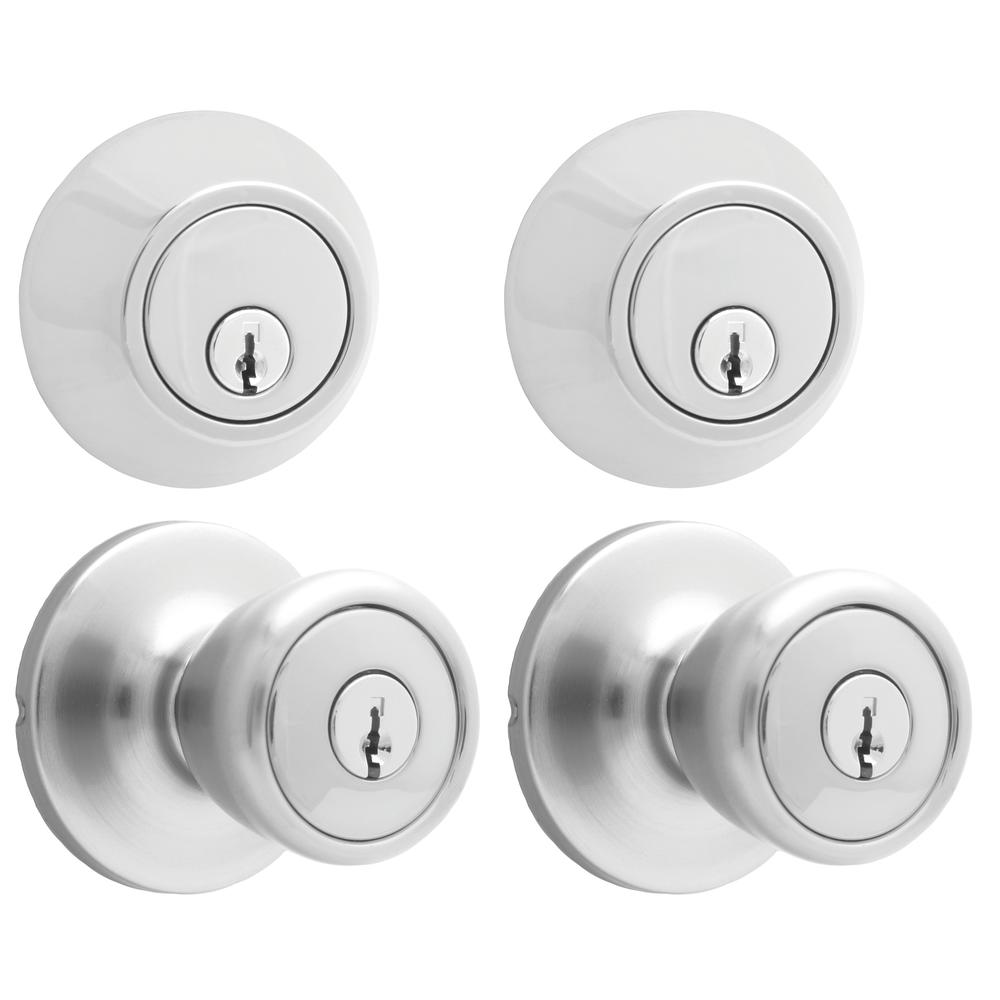 Satin Nickel Tulip Knob Door Lock Home Security Kit Satin Nickel Tulip Knob Door Lock Home Security Kit