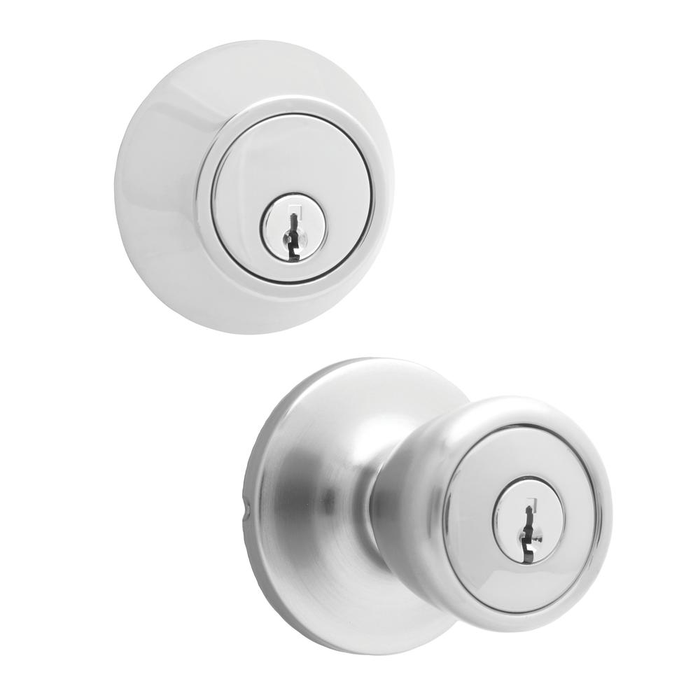 Satin Nickel Tulip Knob Door Lock Home Security Kit Satin Nickel Tulip Knob Door Lock Home Security Kit