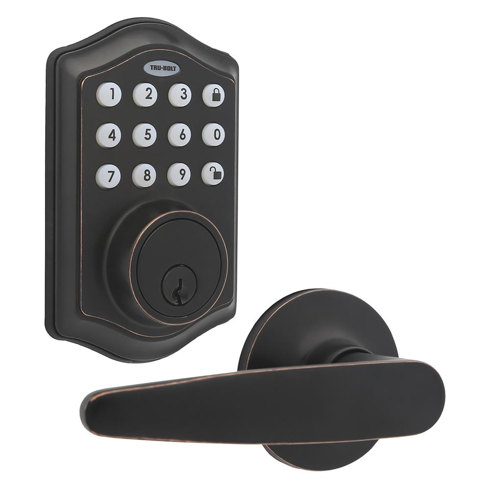 Tru-Bolt® Antilles Oil Rubbed Bronze Classic Electronic Keypad Door Deadbolt and Passage Door Lever