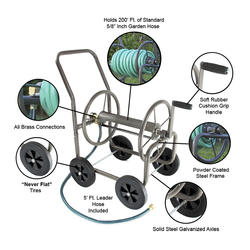  Liberty Garden Products 4 Wheel Hose Reel Cart, Holds up to  350 Feet of 5 to 8 Inch Hose with Basket, Ideal for Backyard, Garden, or  Home (Green) : Heavy