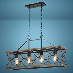 Patriot Lighting® Bodhi Black & Replica Wood 4 Light Island Light