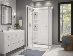 Maax Monroe White 38-in x 38-in x 76-in Base/Wall/Door Curved Corner Shower Kit (Off-center Drain) | 800025-900-084-000