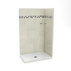 Maax Monroe White 38-in x 38-in x 76-in Base/Wall/Door Curved Corner Shower Kit (Off-center Drain) | 800025-900-084-000