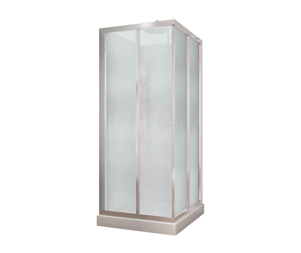 Mediterranean III 32 in. x 32 in. x 74 in. Corner Shower Kit with Center Drain in Chrome with Sliding Door
