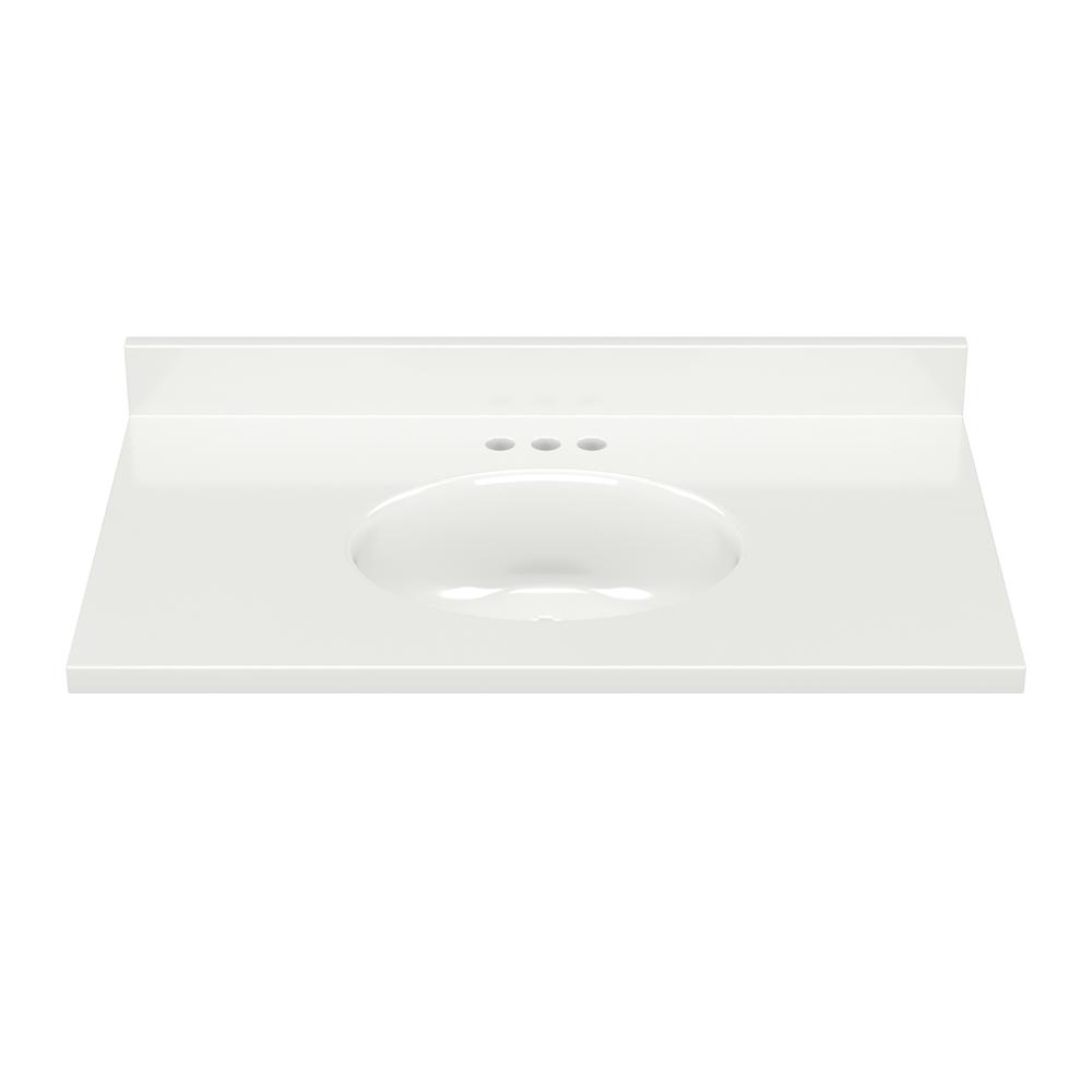 37 in. W x 22 in. D Cultured Marble Vanity Top in White with Solid White Bowl