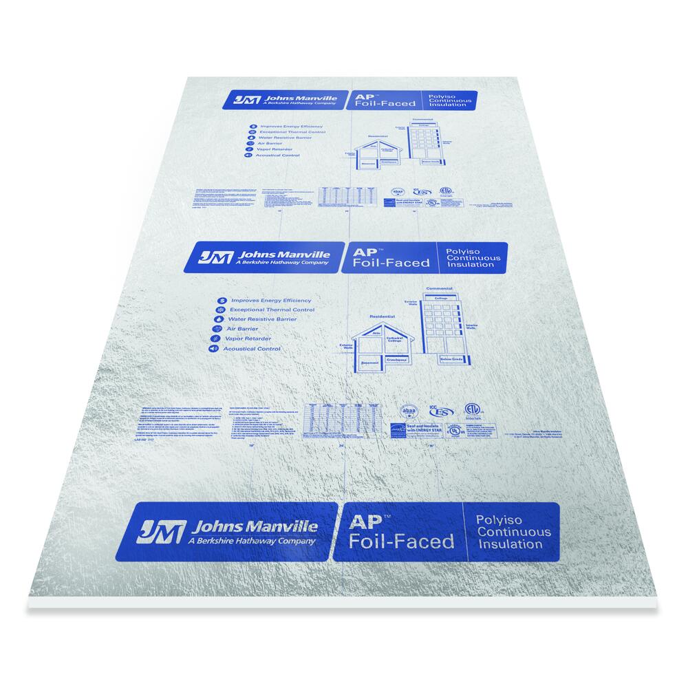 Johns Manville R-2.7 Foil Faced Polyiso Foam Board Insulation 1/2 Johns Manville R-2.7 Foil Faced Polyiso Foam Board Insulation 1/2