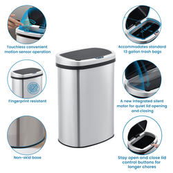 Innovaze 13 Gal. /50 l Stainless Steel Oval Motion Sensor Kitchen Trash Can  MGCS-AS2008 - The Home Depot