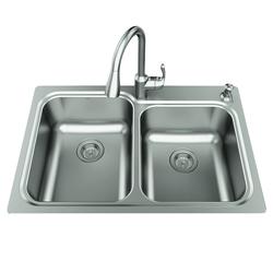 Moen Lainie Dual-mount 33-in x 22-in Stainless Steel Double Offset Bowl  2-Hole Kitchen Sink All-in-one Kit in the Kitchen Sinks department at