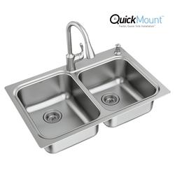 Moen Lainie Dual-mount 33-in x 22-in Stainless Steel Double Offset Bowl  2-Hole Kitchen Sink All-in-one Kit in the Kitchen Sinks department at