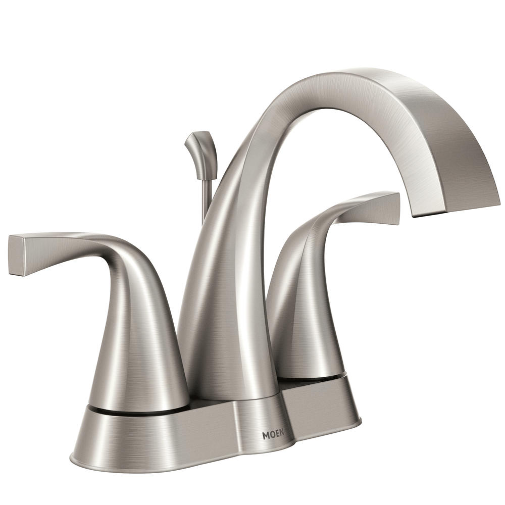 Moen Oxby Spot Resist Brushed Nickel 2-handle 4-in Centerset WaterSense Bathroom Sink Faucet with Drain Moen Oxby Spot Resist Brushed Nickel 2-handle 4-in Centerset WaterSense Bathroom Sink Faucet with Drain