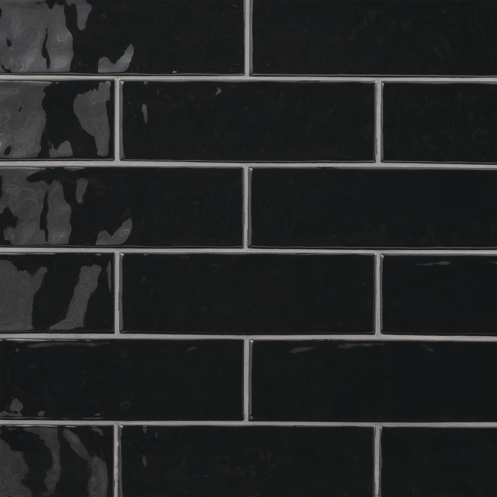 MS International Urbano Glossy Ink Black Mix 4 x 12 Ceramic Wall Tile