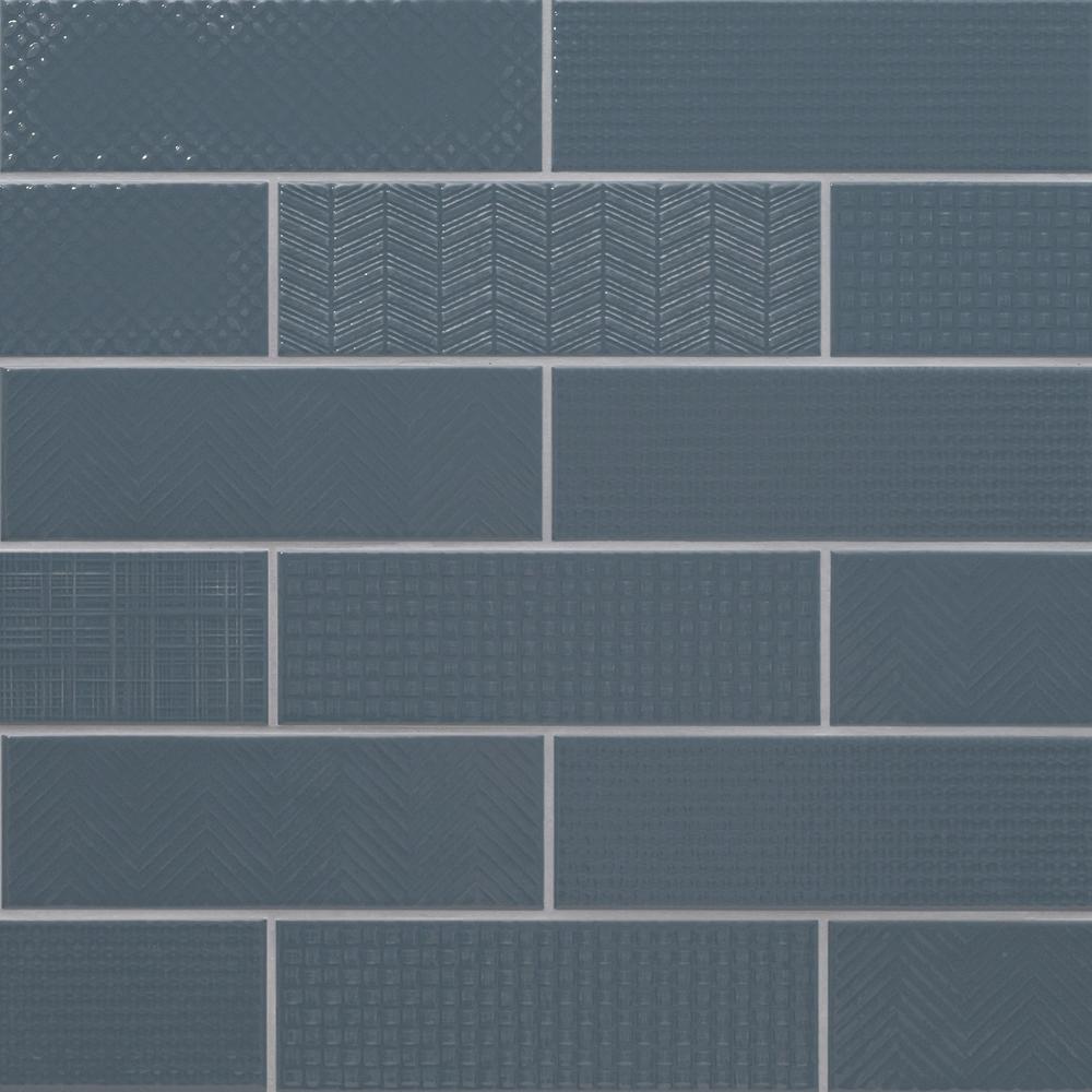 MS International Urbano Glossy Navy Blue Mix 4 x 12 Ceramic Wall Tile