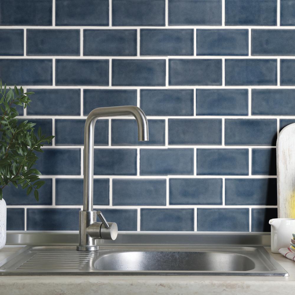 MS International Bay Glossy Blue 3 x 6 Ceramic Wall Tile