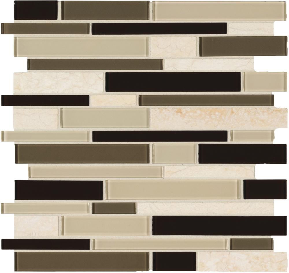 Mohawk® Eleganza Stone & Brown Chevron 12 x 15 Stone and Glass Mosaic Tile