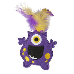 Multipet Candy-Shaped Plush Cat Toy with Feathers, Crinkle and Catnip, Cat  Face Print Pattern