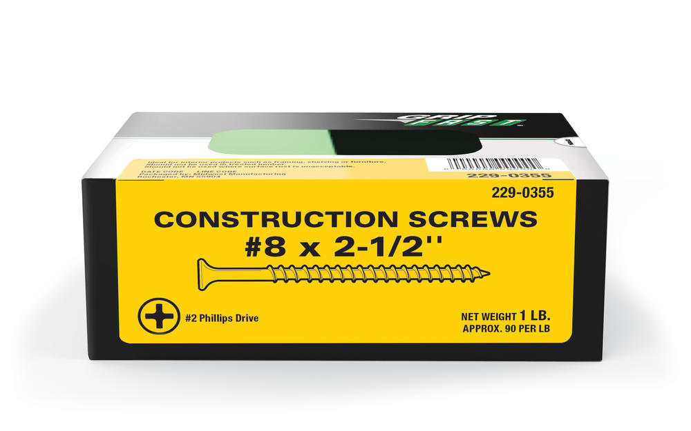 #8 x 2-1/2 in. Phillips Bugle-Head Construction Screw (5 lbs./Box) #8 x 2-1/2 in. Phillips Bugle-Head Construction Screw (5 lbs./Box)