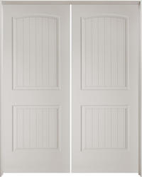 Mastercraft® 60" W x 80" H Primed 2-Panel Arch Plank Prehung Interior Double Door