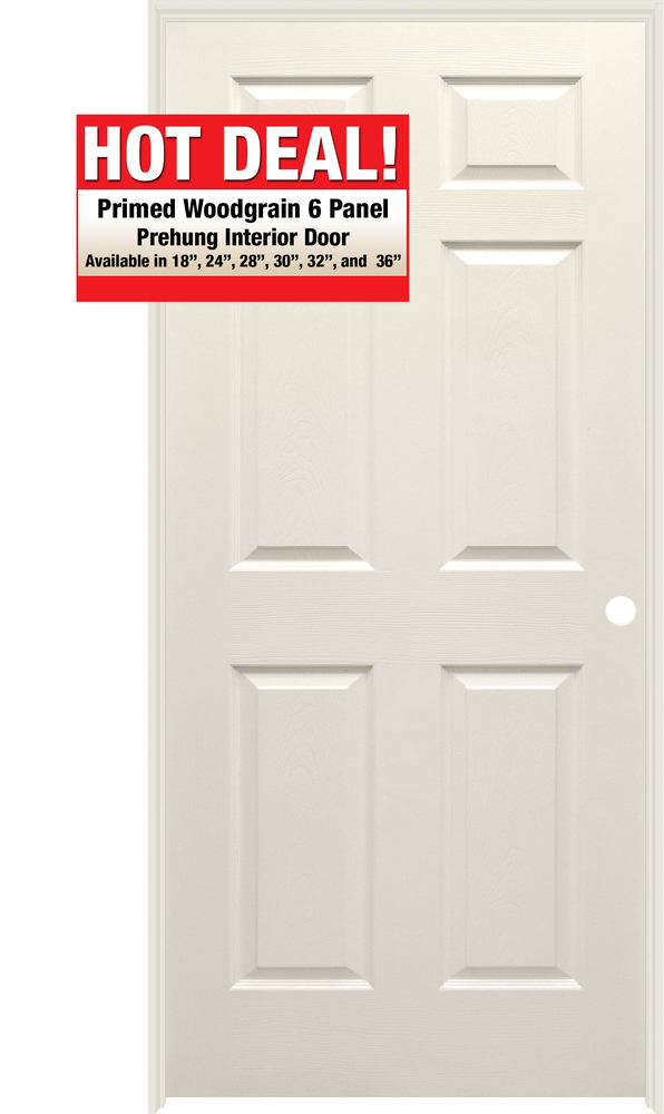 Mastercraft® 36W x 80H Primed Woodgrain 6-Panel Prehung Interior