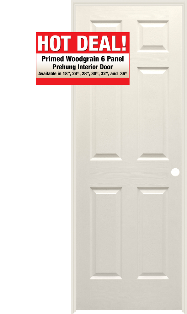 Mastercraft® 28W x 80H Primed Woodgrain Hollow Core 6-Panel