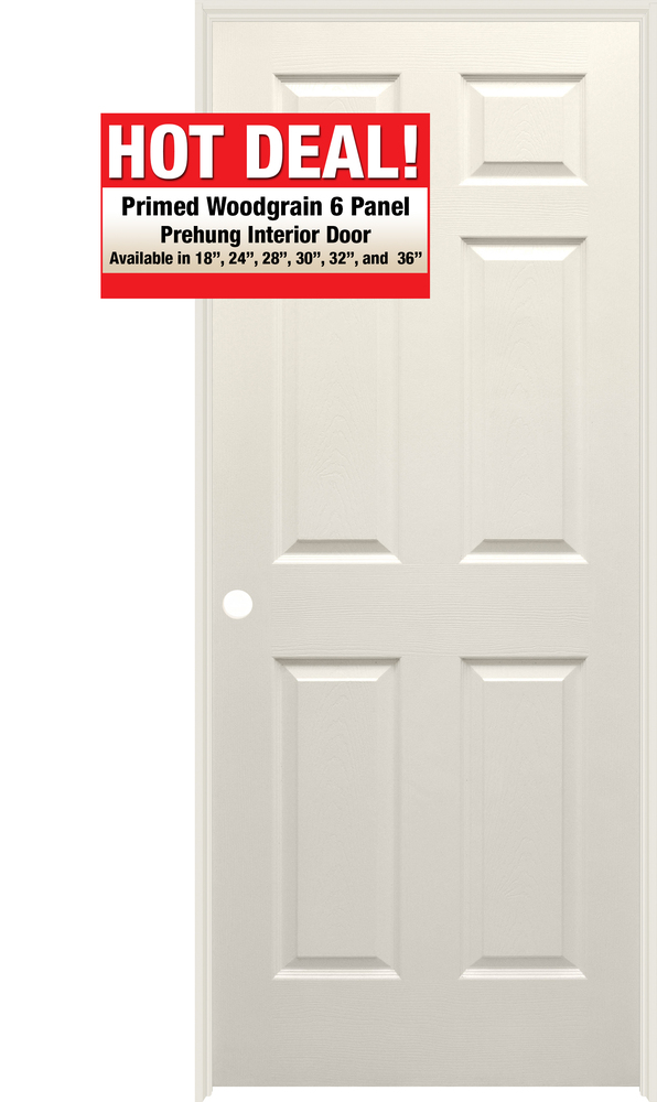 Mastercraft® 32W x 80H Primed Woodgrain Hollow Core 6-Panel