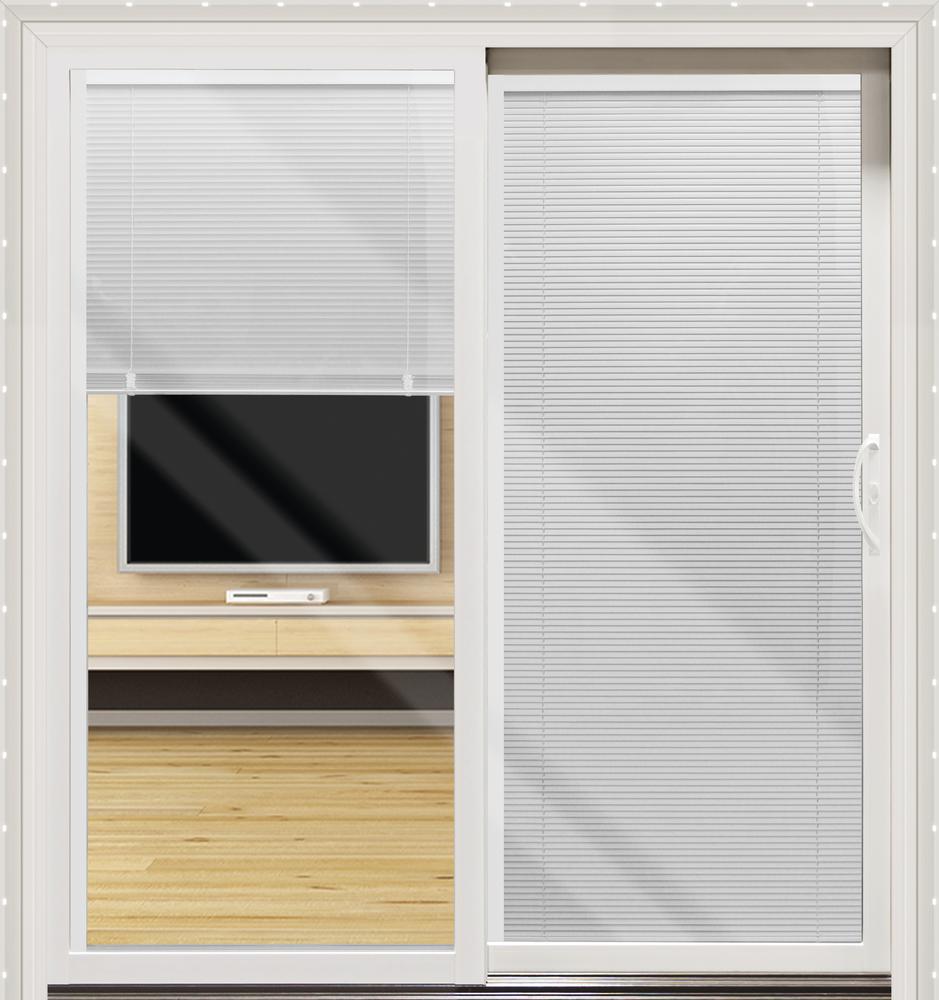 72 in. x 80 in. Smooth White Right-Hand Composite Sliding Patio Door with Low-E Built in Blinds 72 in. x 80 in. Smooth White Right-Hand Composite Sliding Patio Door with Low-E Built in Blinds