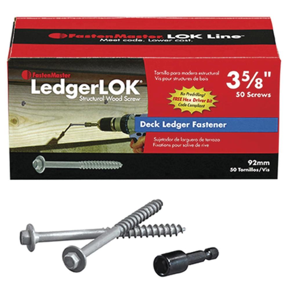 1/4 in. 3-5/8 in. LedgerLok External Hex Drive, Hex Head Ledger Board Wood Screw Fasteners (50-Pack) 1/4 in. 3-5/8 in. LedgerLok External Hex Drive, Hex Head Ledger Board Wood Screw Fasteners (50-Pack)