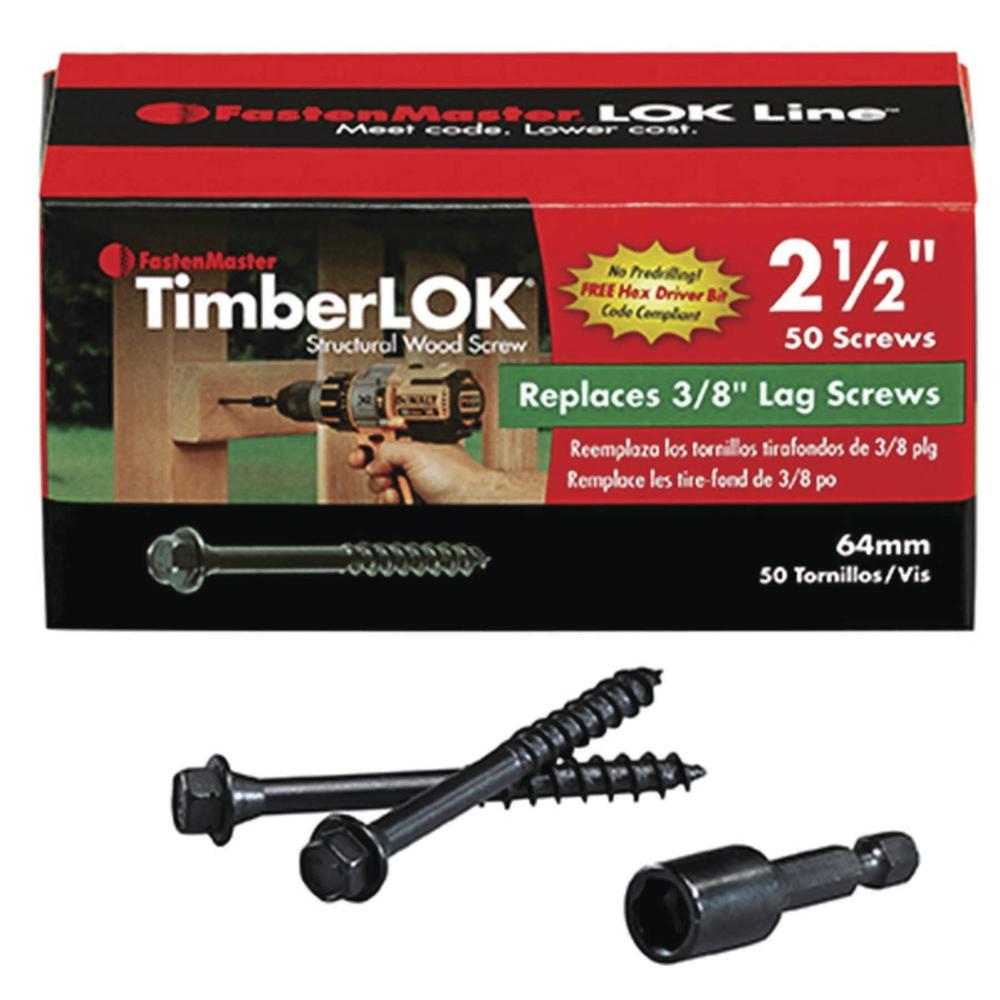 TimberLOK 3/16 in. 2-1/2 in. External Hex Drive, Hex Head Heavy Duty Wood Screw (50-Pack)